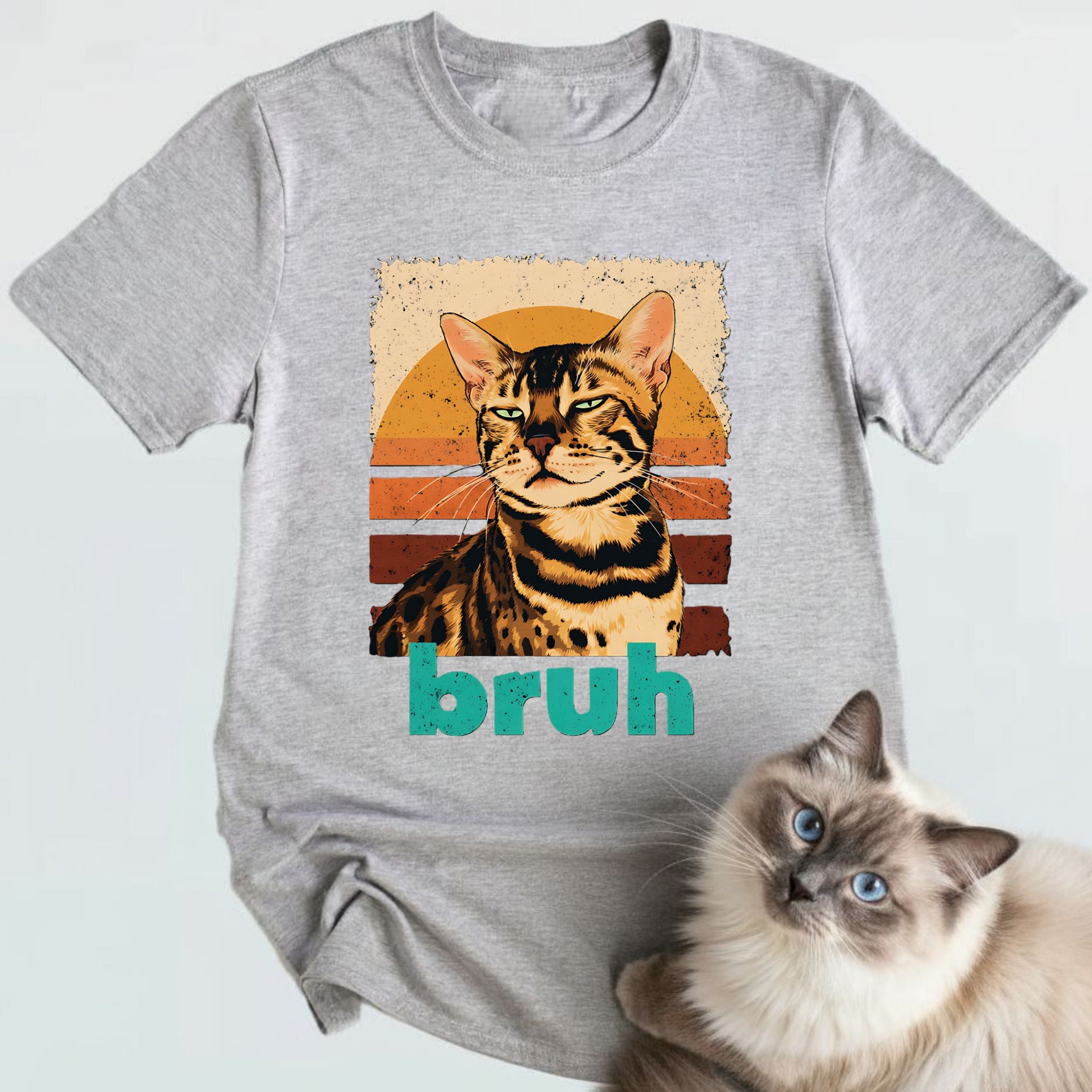 Bengal Cat Retro Sunset "Bruh" T-Shirt
