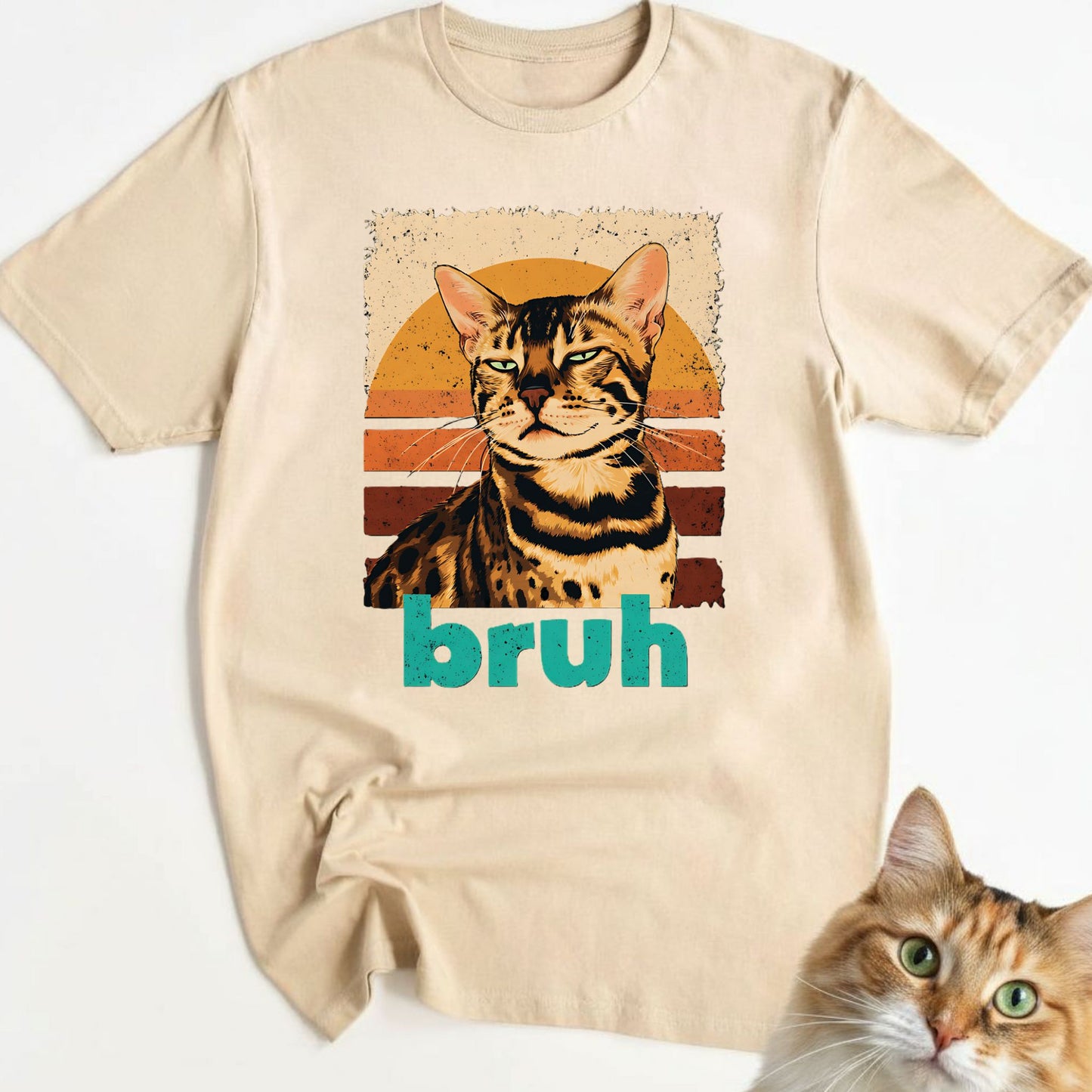 Bengal Cat Retro Sunset "Bruh" T-Shirt