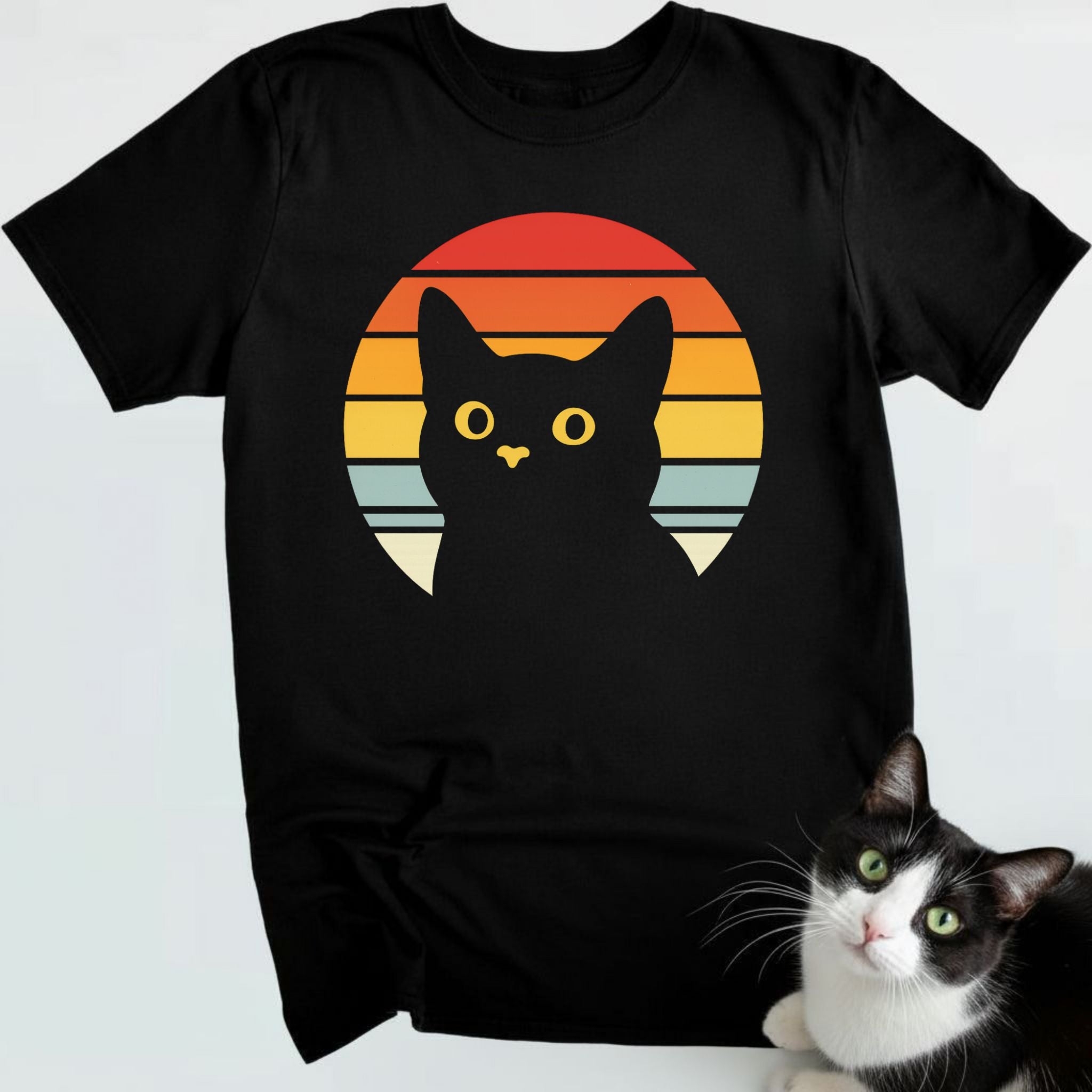 Retro Black Cat Sunset T-Shirt