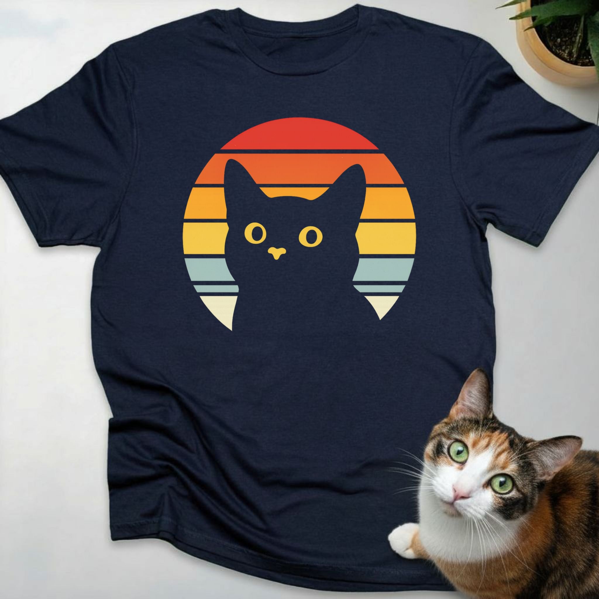 Retro Black Cat Sunset T-Shirt