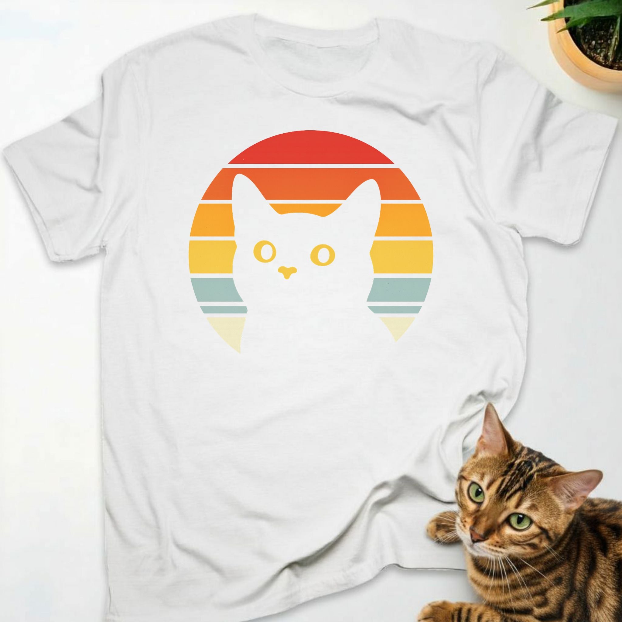 Retro Black Cat Sunset T-Shirt