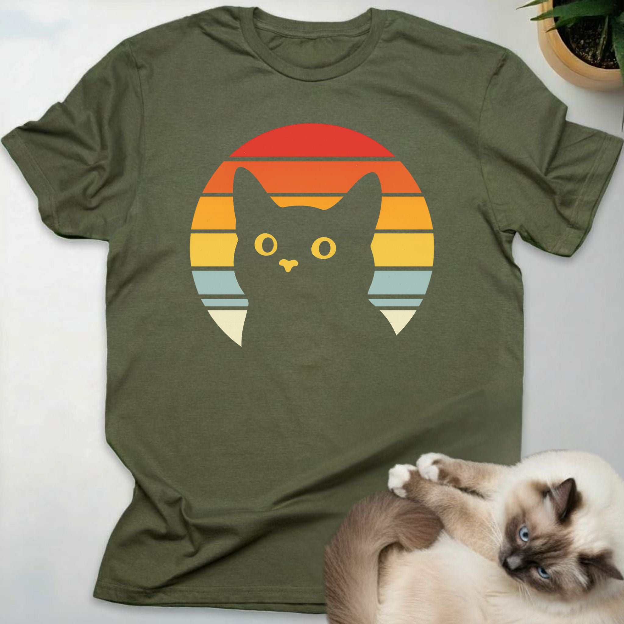 Retro Black Cat Sunset T-Shirt