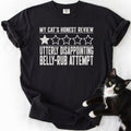 Black funny cat t-shirt with "My Cat's Honest Review" humorous rating graphic and cat photo