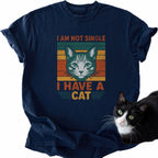 Navy blue crew neck t-shirt featuring I Am Not Single cat print