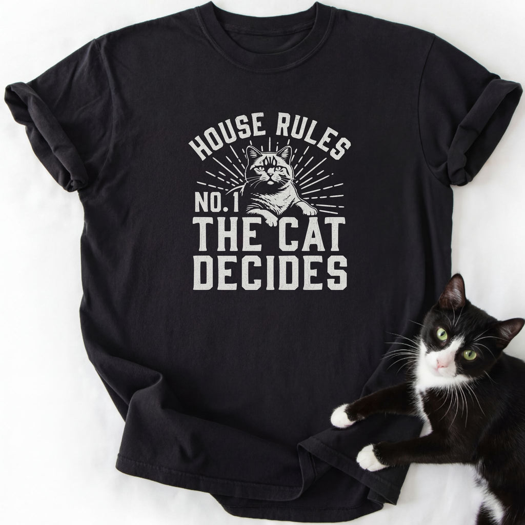 Black relaxed fit cat lover t-shirt with The Cat Decides graphic print
