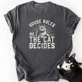 Charcoal gray garment-dyed cotton t-shirt featuring cat House Rules design