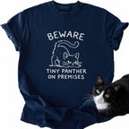 Navy blue comfort colors t-shirt featuring cat graphic and 'Tiny Panther' slogan