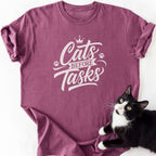 Maroon heathered Cats Before Tasks graphic tee with crown and paw print design