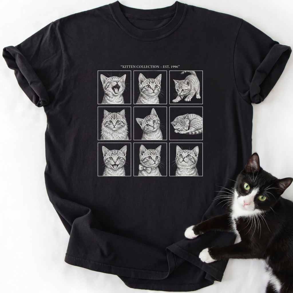 Black Kitten Collection 1996 Grid T-Shirt with cat illustration