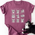 Muted maroon heathered Kitten Collection 1996 Grid T-Shirt with cat