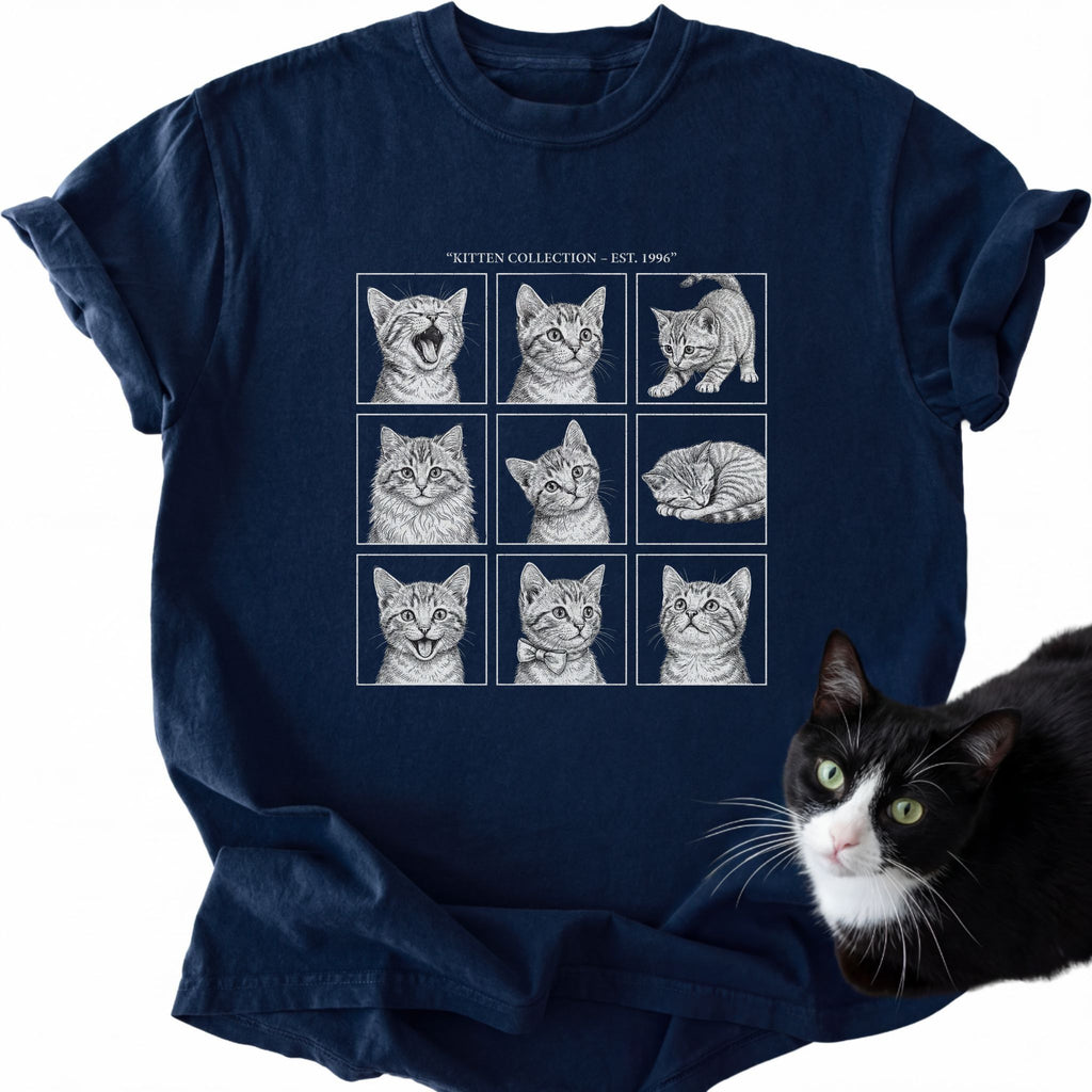 Navy blue Kitten Collection 1996 Grid T-Shirt with cat illustration