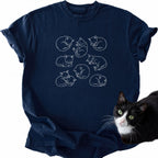 Navy blue eight kitten sleeping line art t-shirt