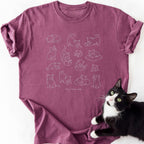 Tiny Chaos Club Kittens marather heather t-shirt featuring twelve kitten poses and text