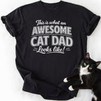 Black cat dad graphic tee with 'Awesome Cat Dad' text