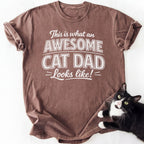 Brown heathered cat dad graphic tee with 'Awesome Cat Dad' text