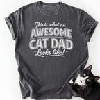 Dark gray heathered cat dad graphic tee with 'Awesome Cat Dad' text