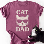 Maroon heather Cat Dad t-shirt featuring sunglasses cat graphic