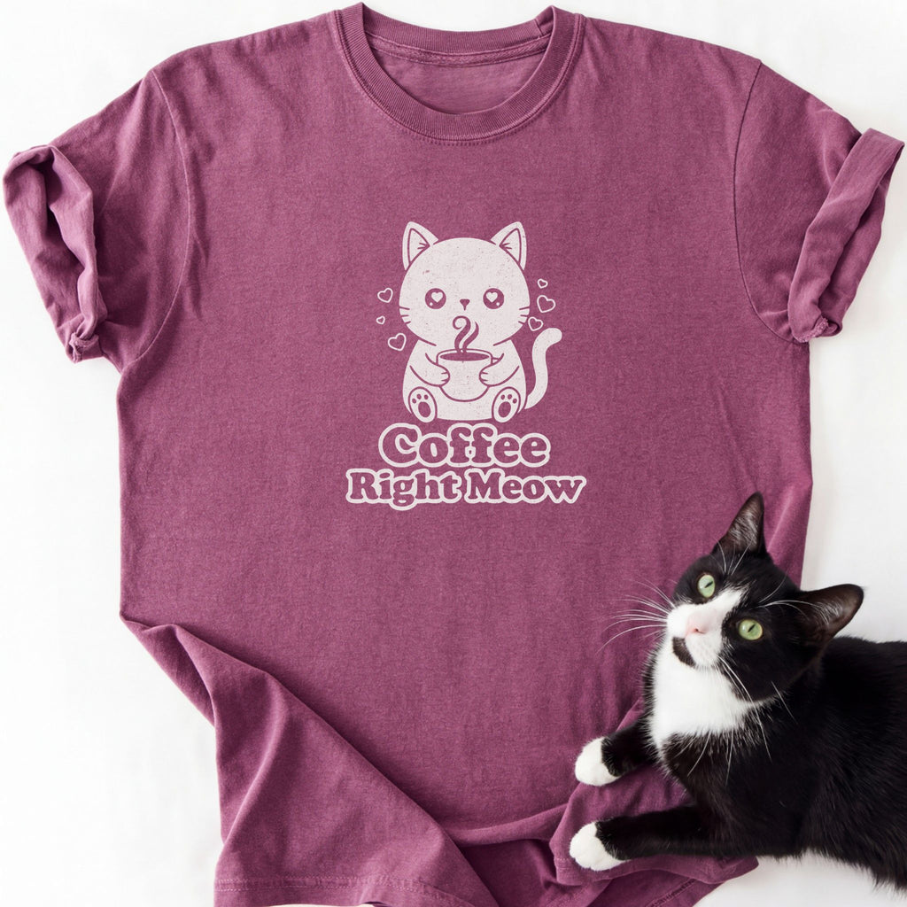 Magenta heathered Coffee Right Meow funny cat graphic tee