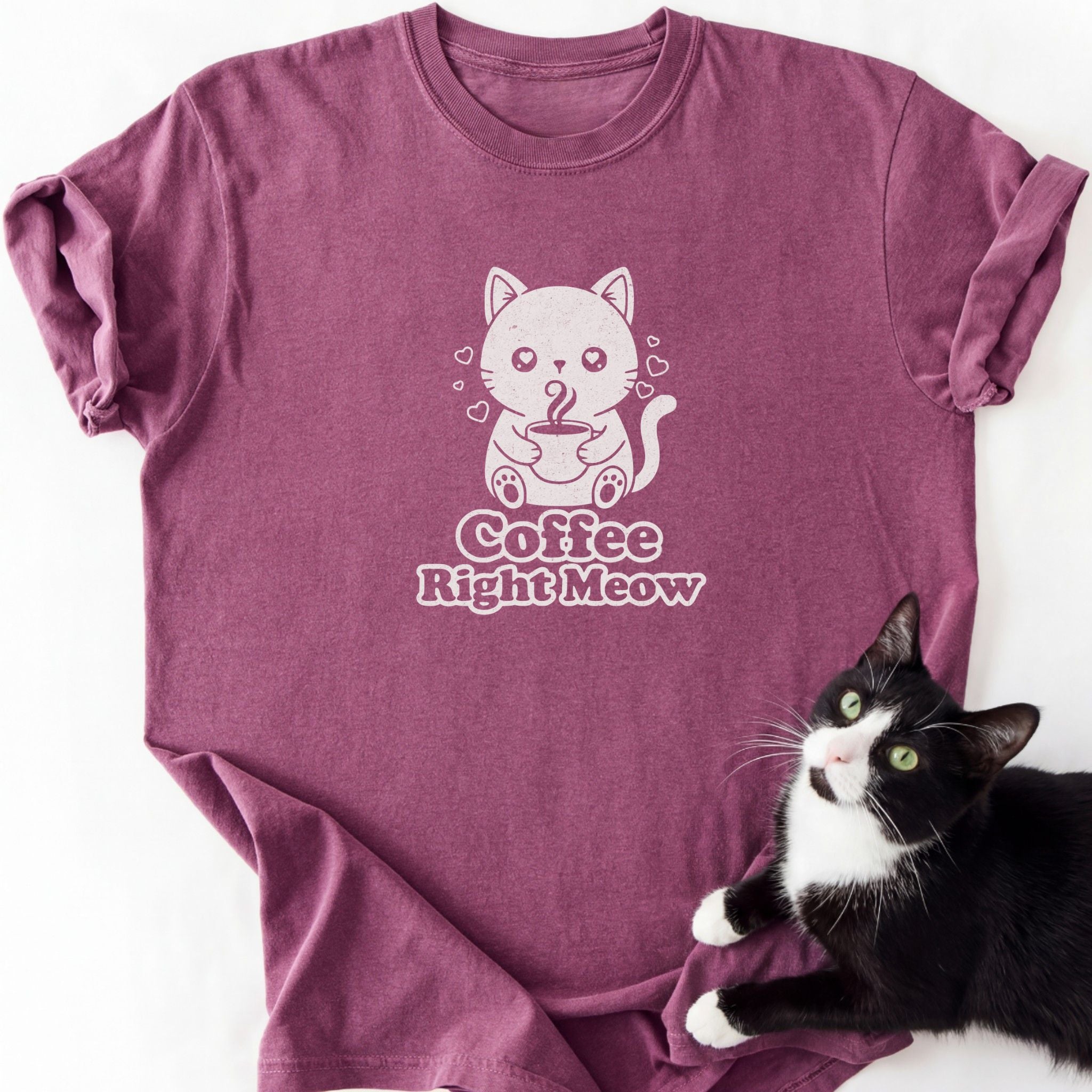 Magenta heathered Coffee Right Meow funny cat graphic tee