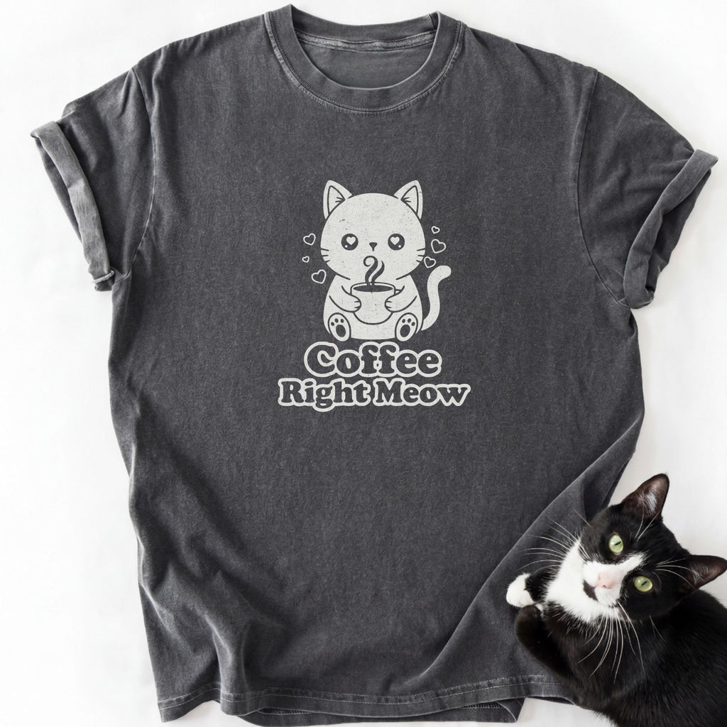 Dark gray heathered Coffee Right Meow cat dad graphic tee