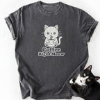 Dark gray heathered Coffee Right Meow cat dad graphic tee