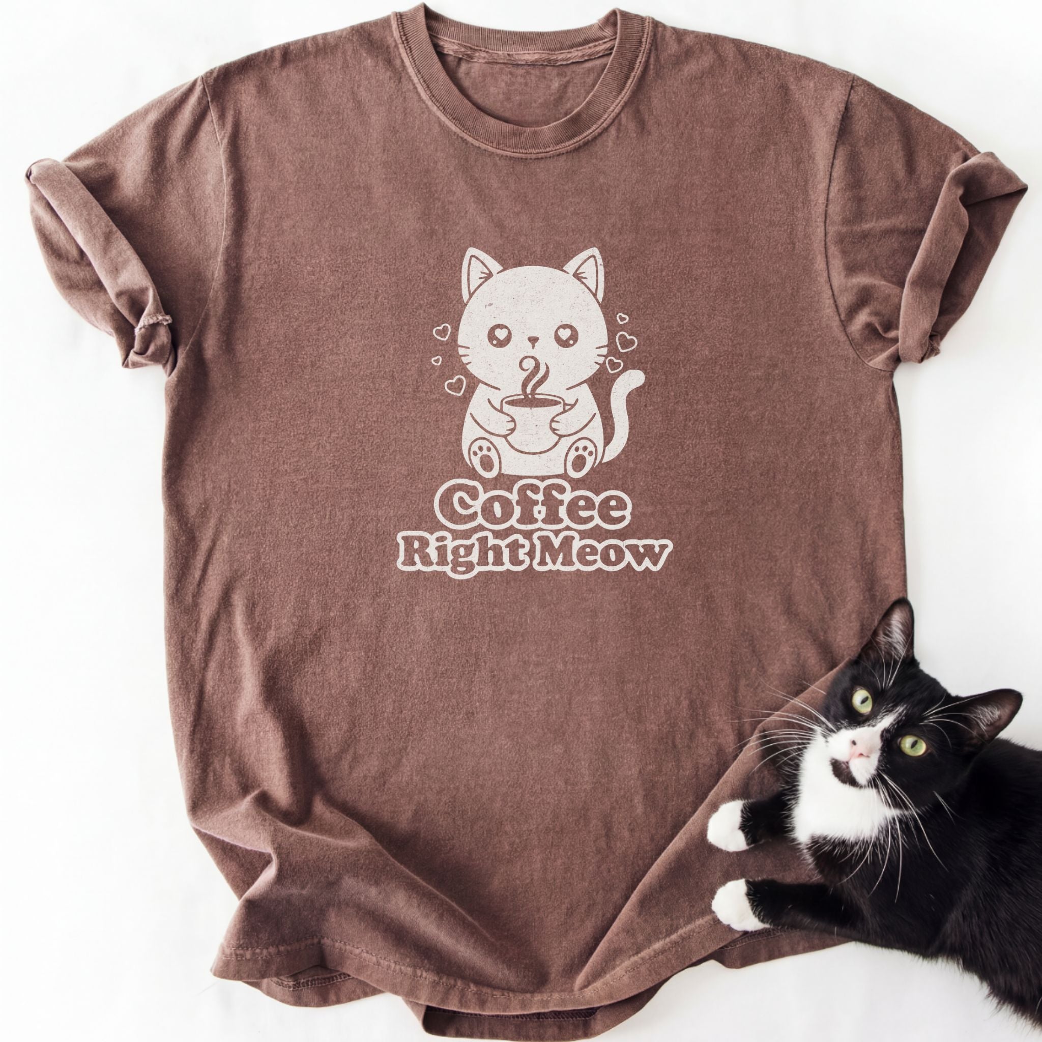 Brown Coffee Right Meow cat mom short sleeve crew neck t-shirt
