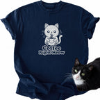 Navy blue Coffee Right Meow cat lover t-shirt featuring cute coffee art