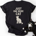 Black Just One More Cat graphic tee with distressed cat silhouette