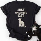Black Just One More Cat graphic tee with distressed cat silhouette