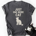 Dark gray heathered Just One More Cat t-shirt with vintage-style cat silhouette