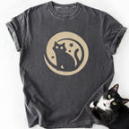 Dark gray Moon Badge Cat T-Shirt with cat silhouette and moon graphic