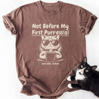 Brown heather cat dad shirt with relaxed fit and humorous cat graphic print