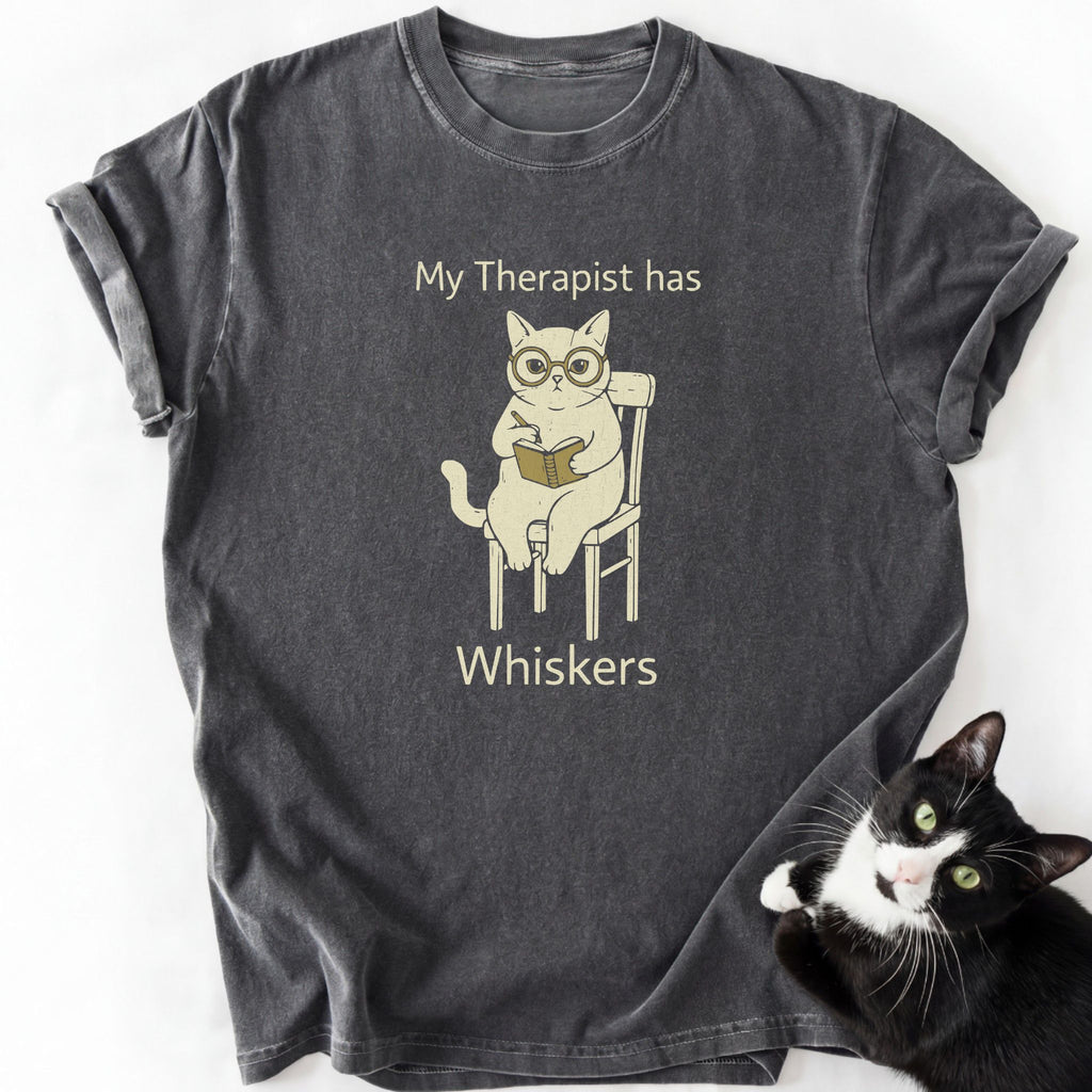 Heather gray My Therapist Has Whiskers relaxed fit cotton t-shirt