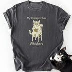 Heather gray My Therapist Has Whiskers relaxed fit cotton t-shirt