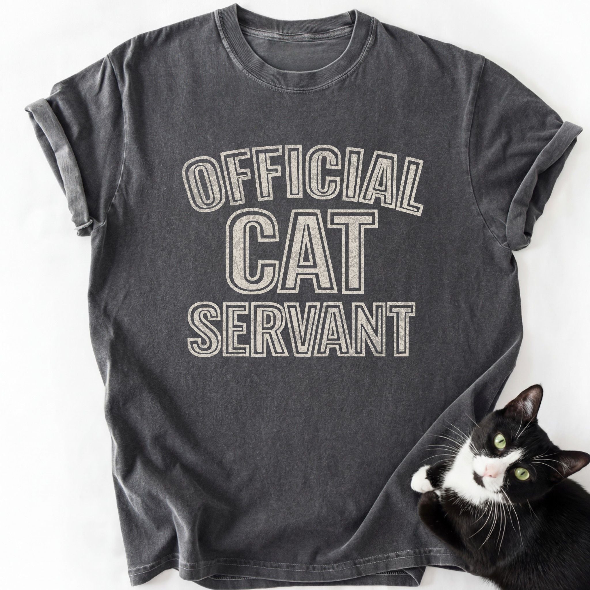 Dark gray heathered cat lover graphic tee with crew neck and soft-washed fabric