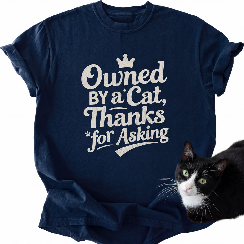 Navy blue relaxed fit cat dad t-shirt with funny slogan