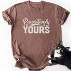 Brown heathered Pawsitively Yours cat aesthetic shirt with heart accents
