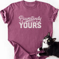 Maroon heathered Pawsitively Yours cat dad graphic tee with paw details