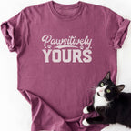 Maroon heathered Pawsitively Yours cat dad graphic tee with paw details