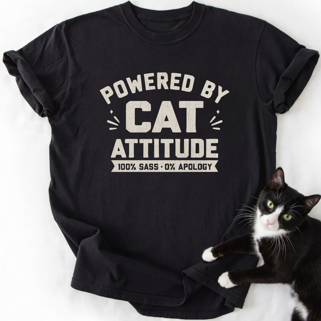 Black cat attitude graphic tee with sass slogan and resting cat