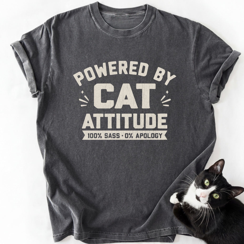 Dark gray relaxed fit cat mom graphic tee with green-eyed cat