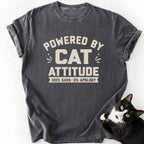 Dark gray relaxed fit cat mom graphic tee with green-eyed cat
