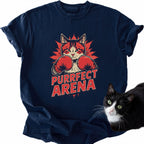 Navy blue Purrfect Arena cat boxing graphic tee with relaxed fit