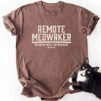 Brown heather Remote Meowrker short sleeve t-shirt with playful feline quote and side-seam free fit