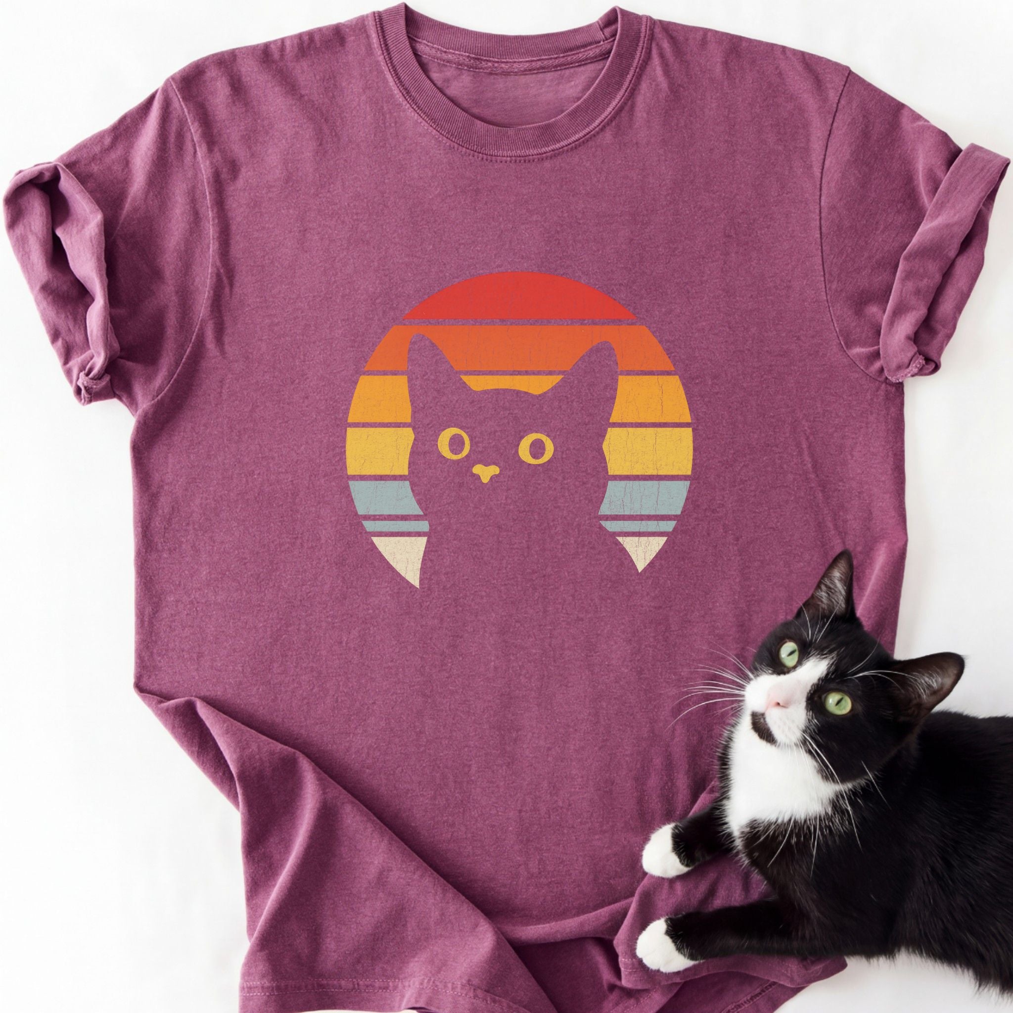 Retro Black Cat Sunset T-Shirt