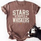 Brown heather Stars Stripes Whiskers cat lover t-shirt