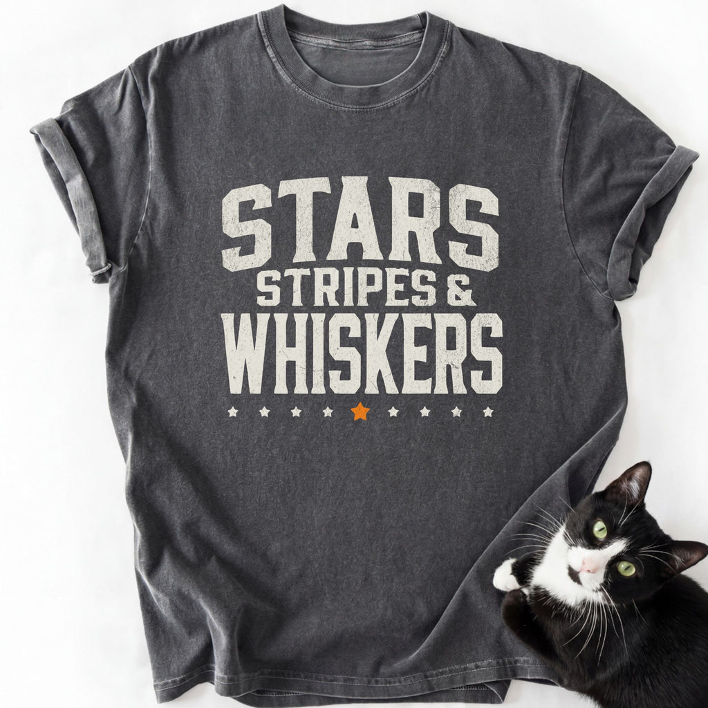 Dark gray heather Stars Stripes Whiskers cat dad shirt