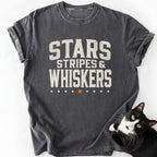 Dark gray heather Stars Stripes Whiskers cat dad shirt