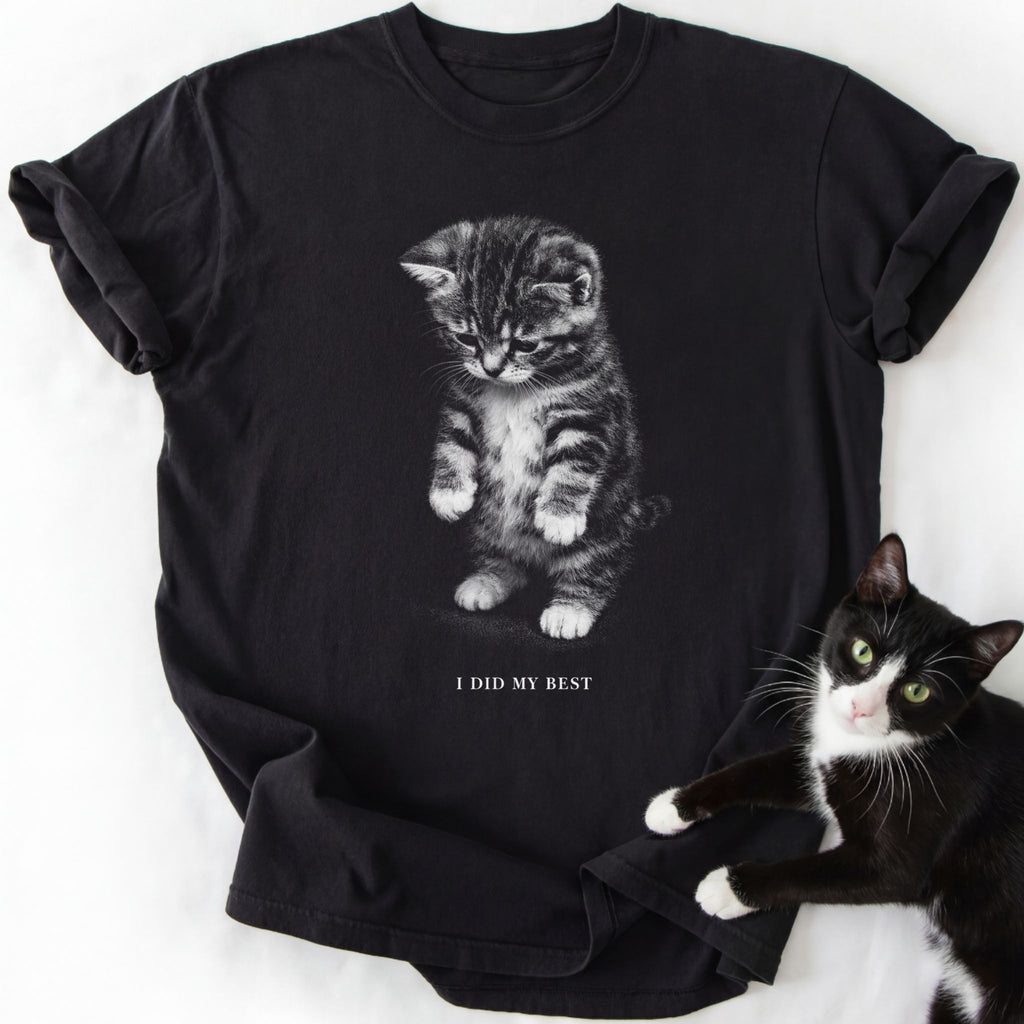 Black cat lover t-shirt featuring standing tabby kitten and 'I Did My Best' slogan