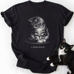 Black I Need Space graphic tee with tabby kitten design for cat lovers